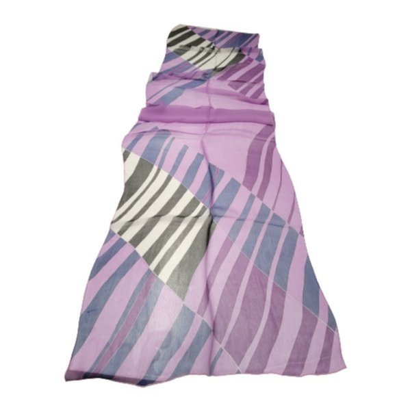 Purple Silk Chiffon Rectangular Scarf with stripes print - NEW - Picture 3 of 4